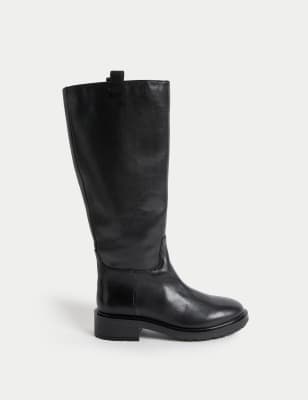 

Womens M&S Collection Leather Flat Knee High Boots - Black, Black