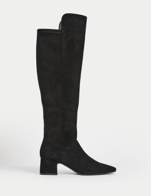 

Womens M&S Collection Suede Block Heel Over the Knee Boots - Black, Black