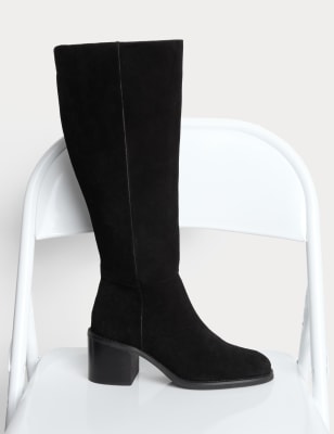 

Womens M&S Collection Suede Block Heel Knee High Boots - Black, Black