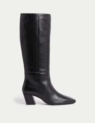 

Womens M&S Collection Leather Chisel Toe Knee High Boots - Black, Black