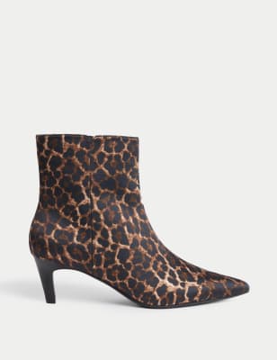 

Womens M&S Collection Wide Fit Leopard Print Kitten Heel Ankle Boots - Brown Mix, Brown Mix