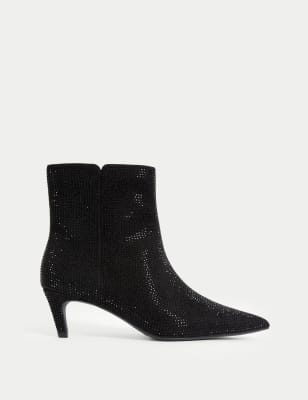 

Womens M&S Collection Sparkle Kitten Heel Pointed Ankle Boots - Black Mix, Black Mix