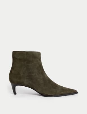 

Womens M&S Collection Suede Kitten Heel Ankle Boots - Dark Olive, Dark Olive