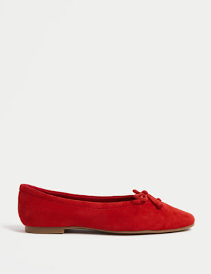 

Womens M&S Collection Suede Bow Ballet Pumps, Red