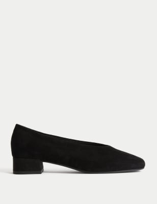 

Womens M&S Collection Suede Block Heel Square Toe Court Shoes - Black, Black