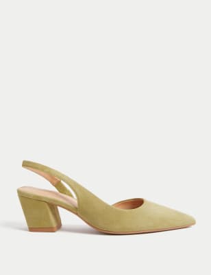 

Womens M&S Collection Leather Block Heel Court Shoes - Olive, Olive