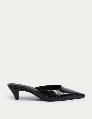 

Womens M&S Collection Croc Kitten Heel Mules - Black Mix, Black Mix