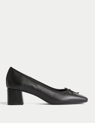 

Womens M&S Collection Leather Block Heel Court Shoes - Black, Black