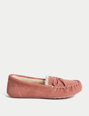 

Womens M&S Collection Suede Bow Faux Fur Lined Moccasin Slippers - Dusty Pink, Dusty Pink