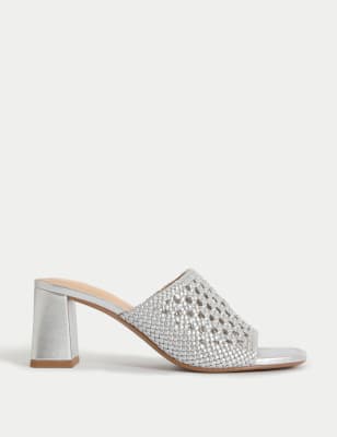 

Womens M&S Collection Woven Block Heel Open Toe Mules, Silver