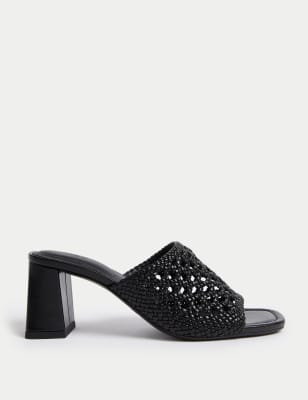 

M&S Collection Zapatos de tejido con puntera abierta y tacón en bloqueWomens - Black, Black