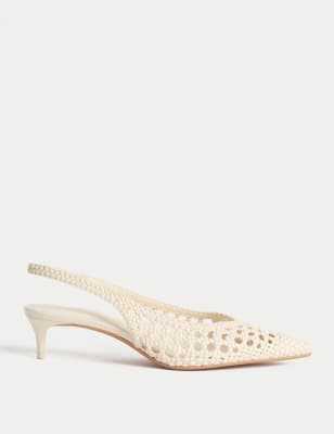 

Womens M&S Collection Woven Kitten Heel Slingback Shoes - White, White