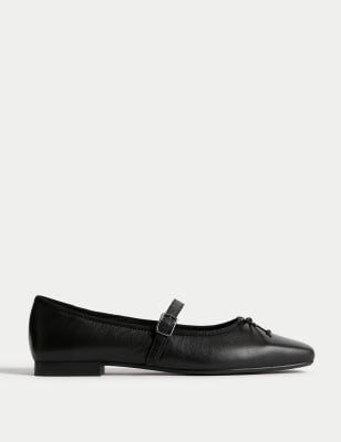 

Womens M&S Collection Leather Buckle Flat Chisel Toe Ballet Pumps - Black, Black