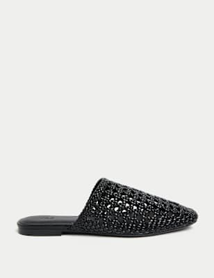

Womens M&S Collection Woven Slip On Flat Mules, Black Mix