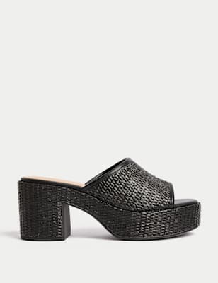 

Womens M&S Collection Raffia Woven Platform Peep Toe Mules, Black