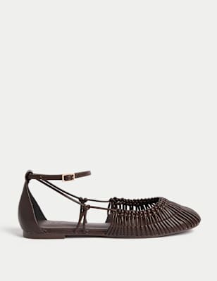 

Womens M&S Collection Woven Strappy Flat Ballet Pumps, Chocolate