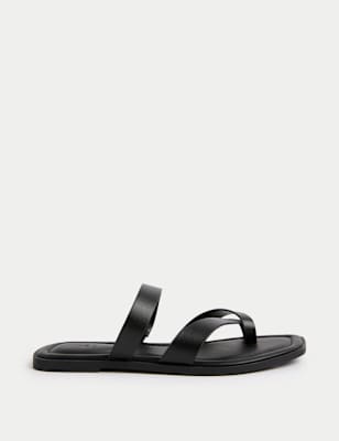 

Womens M&S Collection Toe Loop Strappy Flat Mules, Black