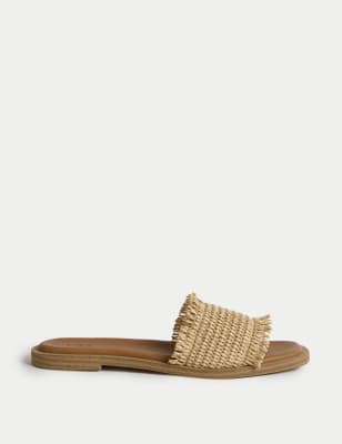 

Womens M&S Collection Raffia Flat Square Toe Mule Sandals, Natural