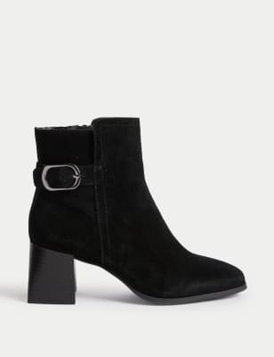 

Womens M&S Collection Wide Fit Suede Buckle Block Heel Ankle Boots - Black, Black