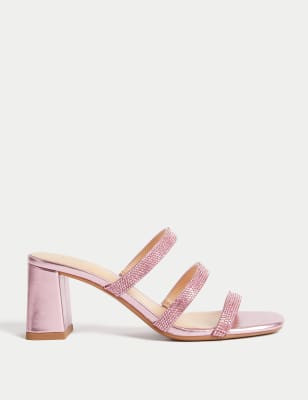 

M&S Collection Zapatos con tacón en bloque de tiras con brillosWomens - Pink, Pink