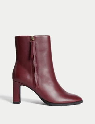 

Womens M&S Collection Leather Block Heel Ankle Boots - Bordeaux, Bordeaux