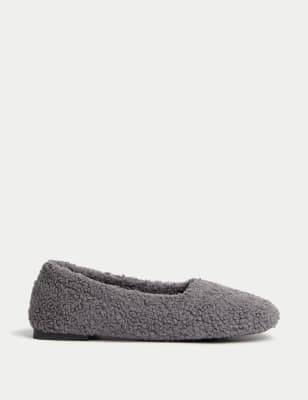 

Womens M&S Collection Borg Square Toe Ballerina Slippers - Charcoal, Charcoal