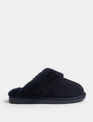 

Womens M&S Collection Suede Faux Fur Cuff Mule Slippers - Midnight Navy, Midnight Navy