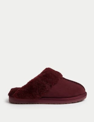 

Womens M&S Collection Suede Faux Fur Cuff Mule Slippers - Burgundy, Burgundy