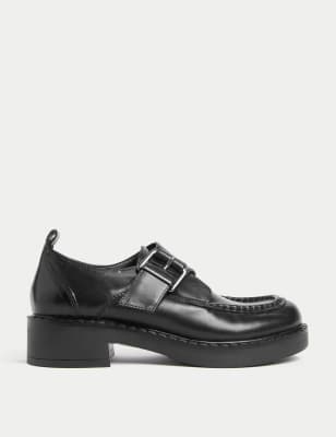 

Womens M&S Collection Leather Buckle Block Heel Brogues - Black, Black