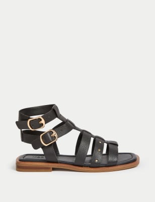 

Womens M&S Collection Wide Fit Leather Studded Gladiator Sandals - Black, Black