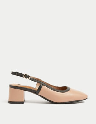 

Womens M&S Collection Leather Block Heel Slingback Shoes - Blush, Blush