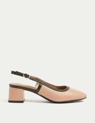 Leather Block Heel Slingback Shoes | BLACK MIX | Shoes | M&S AU