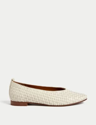 

Womens M&S Collection Leather Woven Flat Ballet Pumps - Stone, Stone
