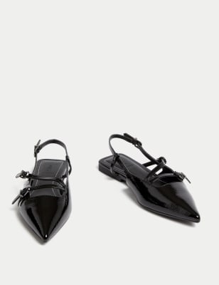 

Womens M&S Collection Flache Riemchenschuhe aus Lackleder mit Schnalle - Black, Black