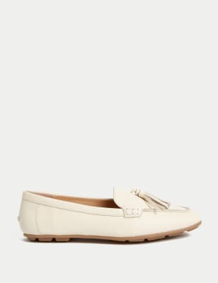 

Womens M&S Collection Flache Bootsschuhe aus Leder mit Quasten und weiter Passform - Ivory, Ivory