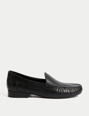 

Womens M&S Collection Leather Slip On Flat Loafers - Black, Black