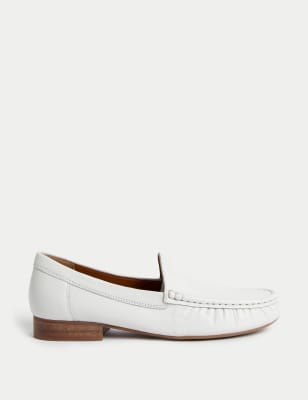 

Womens M&S Collection Leather Slip On Flat Loafers - White, White