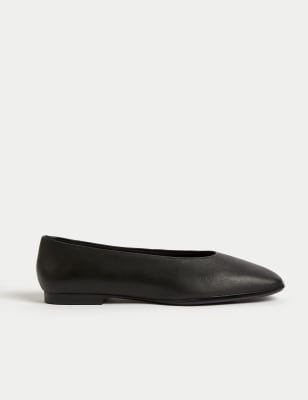 

Womens M&S Collection Leather Square Toe Ballet Pumps - Black, Black