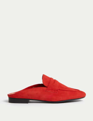 

Womens M&S Collection Suede Slip On Flat Mules - Red, Red