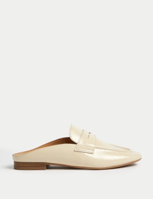 

Womens M&S Collection Leather Slip On Flat Loafer Mules - Cream, Cream