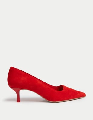 

Womens M&S Collection Wide Fit Suede Kitten Heel Court Shoes - Red, Red