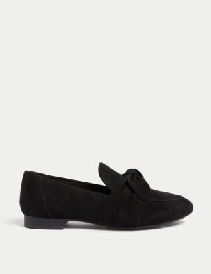 

Womens M&S Collection Wide Fit Suede Bow Flat Loafers - Black, Black