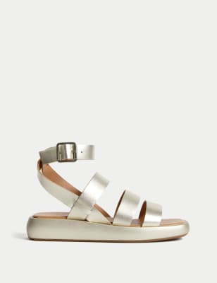 

Womens M&S Collection Leather Ankle Strap Flatform Sandals - Platinum, Platinum