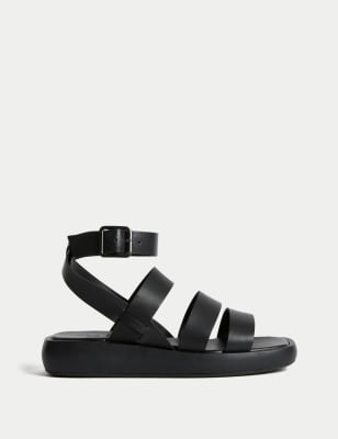 

Womens M&S Collection Leather Ankle Strap Flatform Sandals - Black, Black