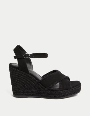 

Womens M&S Collection Canvas Buckle Wedge Espadrilles - Black/Black, Black/Black