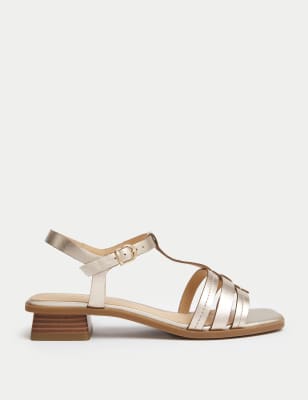 

M&S Collection Sandalias de piel de ancho especial con tacón en bloque con tira en TWomens - Gold, Gold