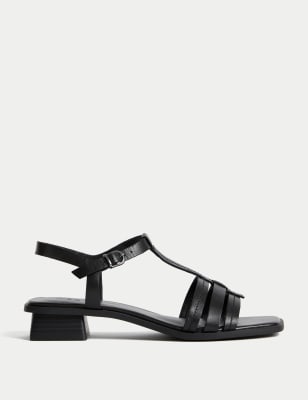 

Womens M&S Collection Wide Fit Leather T Bar Block Heel Sandals - Black, Black