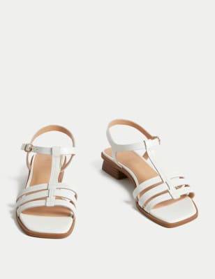 

Womens M&S Collection Wide Fit Leather T Bar Block Heel Sandals - White, White