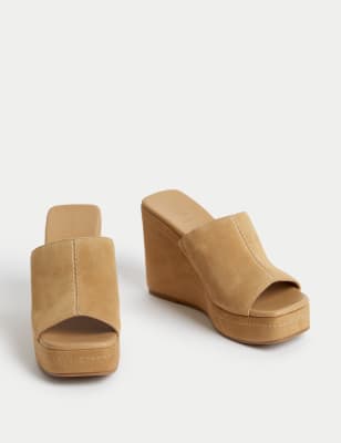 

M&S Collection Zapatos de ante con puntera abierta con cuñaWomens - Tan, Tan