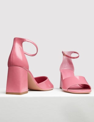 

Womens M&S Collection Leather Patent Block Heel Sandals - Pink, Pink